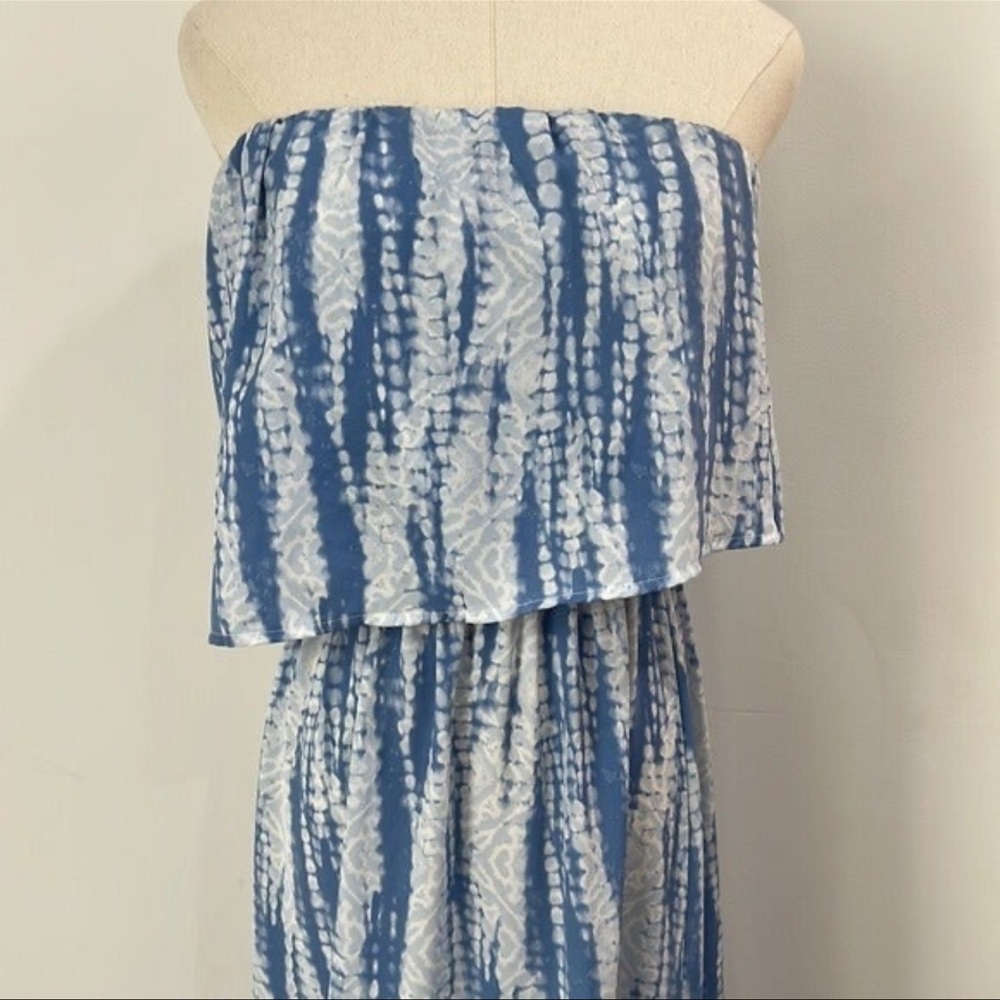 VICI Tyche Blue White Strapless Maxi Dress Size Small